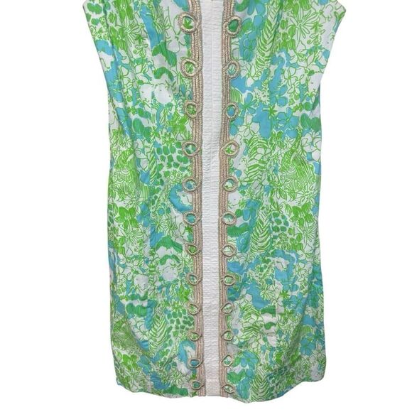 Lilly Pulitzer - Green White Jungle Print "Janice" Shift Dress Embroidery sz 00 - Picture 6 of 15